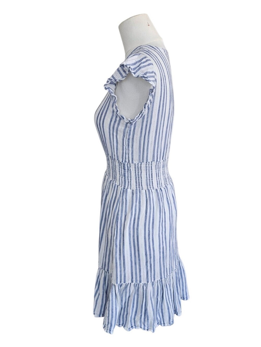 Rails Tara Linen Blend Smocked Striped Mini Dress Blue Catalina Stripe Size S - Picture 2 of 7